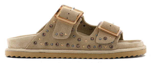 paul warmer COLORS OF CALIFORNIA TWO BUCKLE LEATHER STUDS SUEDE SAND