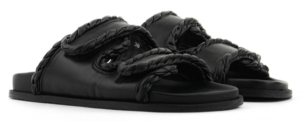 Paul Warmer ELENA IACHI BRAIDED TWO STRAP SLIDE BLACK