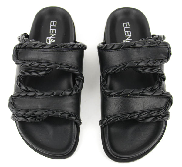 Paul Warmer ELENA IACHI BRAIDED TWO STRAP SLIDE BLACK