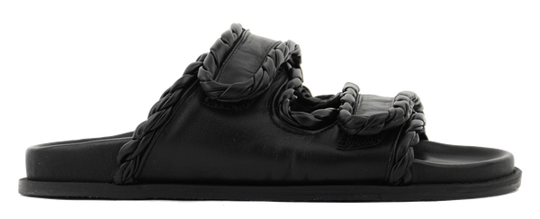 paul warmer ELENA IACHI BRAIDED TWO STRAP SLIDE BLACK