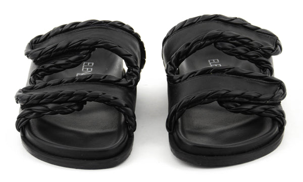 Paul Warmer ELENA IACHI BRAIDED TWO STRAP SLIDE BLACK