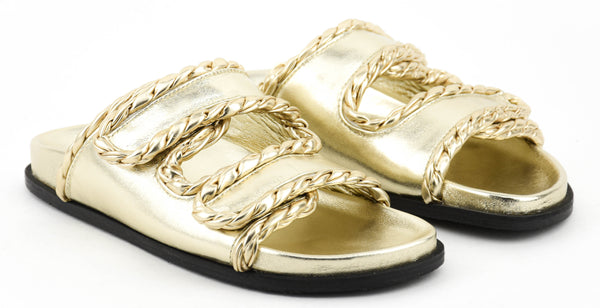 Paul Warmer ELENA IACHI BRAIDED TWO STRAP SLIDE GOLD