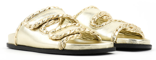 Paul Warmer ELENA IACHI BRAIDED TWO STRAP SLIDE GOLD