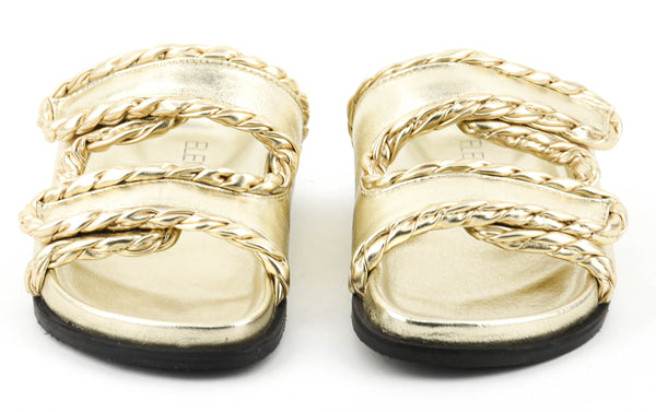 Paul Warmer ELENA IACHI BRAIDED TWO STRAP SLIDE GOLD