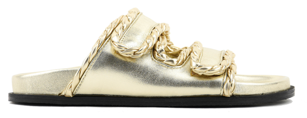 paul warmer ELENA IACHI BRAIDED TWO STRAP SLIDE GOLD