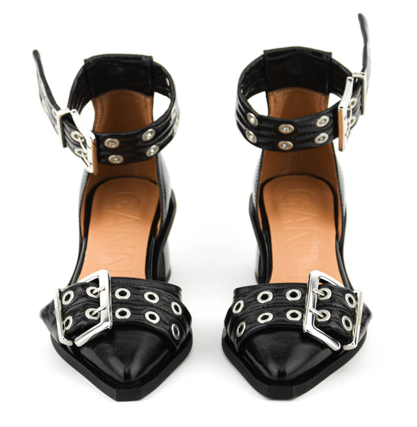 Paul Warmer GANNI FEMININE BUCKLE OPEN CUT PUMPS BLACK