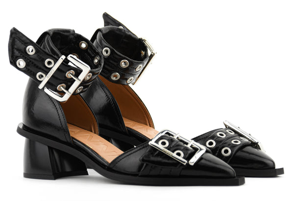 Paul Warmer GANNI FEMININE BUCKLE OPEN CUT PUMPS BLACK