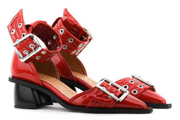 Paul Warmer GANNI FEMININE BUCKLE OPEN CUT PUMPS RACING RED