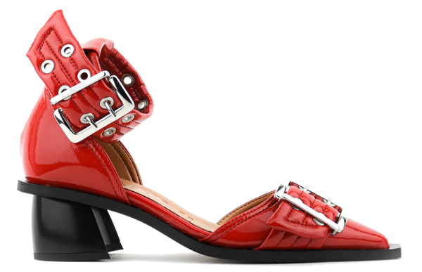 paul warmer GANNI FEMININE BUCKLE OPEN CUT PUMPS RACING RED