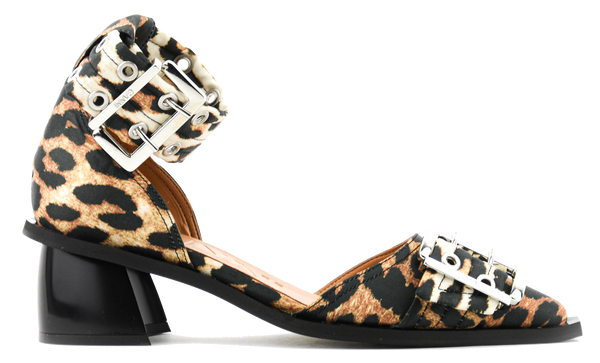 paul warmer GANNI LEOPARD FEMININE BUCKLE OPEN CUT PUMPS