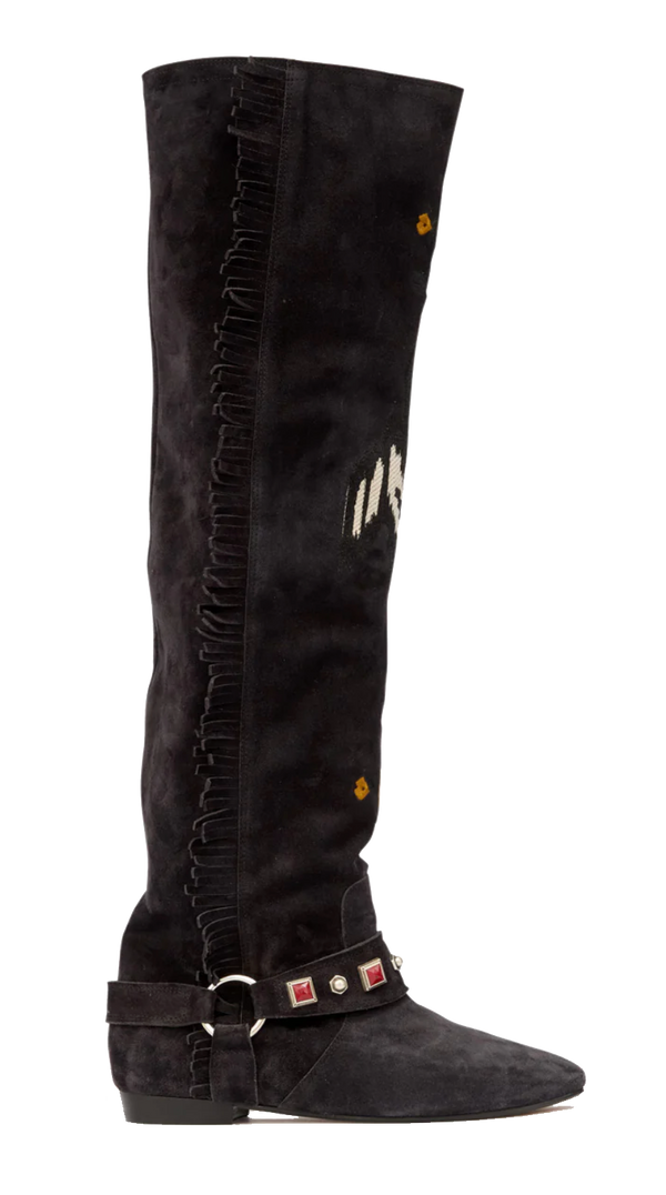 paul warmer ISABEL MARANT SLAVA EMBROIDERED BOOT BLACK