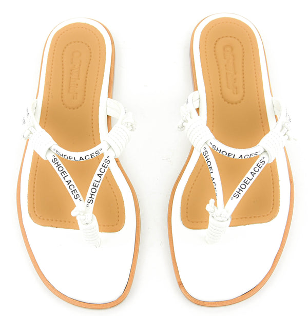 Paul Warmer OFF WHITE SHOELACE FLAT SANDAL WHITE BLACK