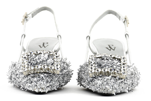 Paul Warmer PAUL WARMER CARRE SLINGBACK SILVER MAXI LUREX