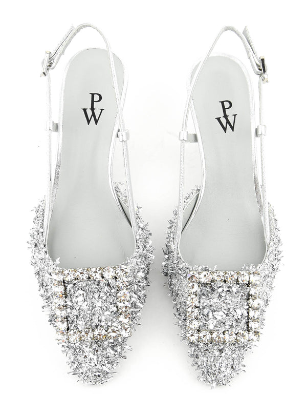 Paul Warmer PAUL WARMER CARRE SLINGBACK SILVER MAXI LUREX