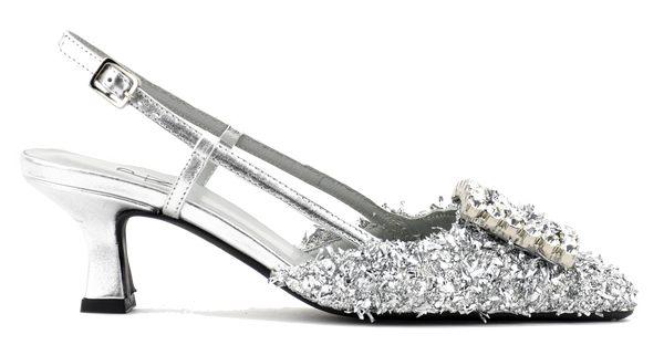 paul warmer PAUL WARMER CARRE SLINGBACK SILVER MAXI LUREX