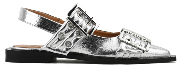 paul warmer GANNI FEMININE BUCKLE SANDAL SILVER