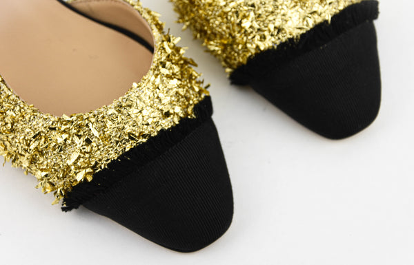 Paul Warmer PAUL WARMER LOULOU SLINGBACK BALLERINA GOLD MAXI LUREX