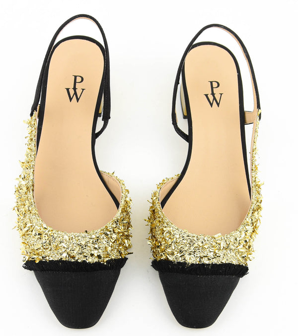 Paul Warmer PAUL WARMER LOULOU SLINGBACK BALLERINA GOLD MAXI LUREX