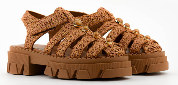 Paul Warmer MAKRIS RAFFIA SANDAL CAMEL