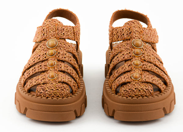 Paul Warmer MAKRIS RAFFIA SANDAL CAMEL