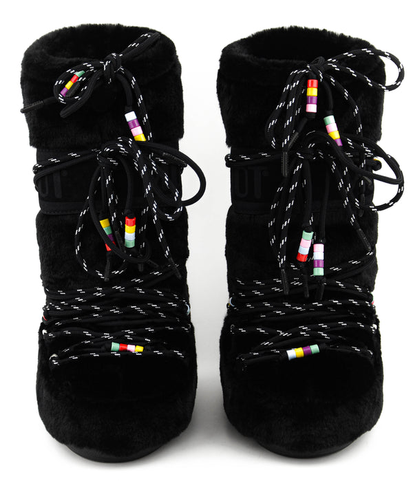 Paul Warmer MOONBOOT ICON FAUX FUR BEADS BLACK