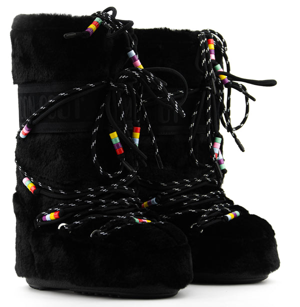 Paul Warmer MOONBOOT ICON FAUX FUR BEADS BLACK