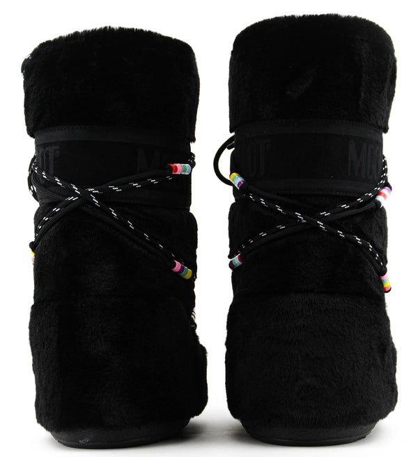 Paul Warmer MOONBOOT ICON FAUX FUR BEADS BLACK