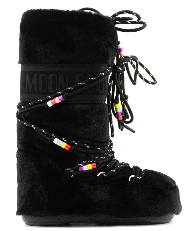 paul warmer MOONBOOT ICON FAUX FUR BEADS BLACK