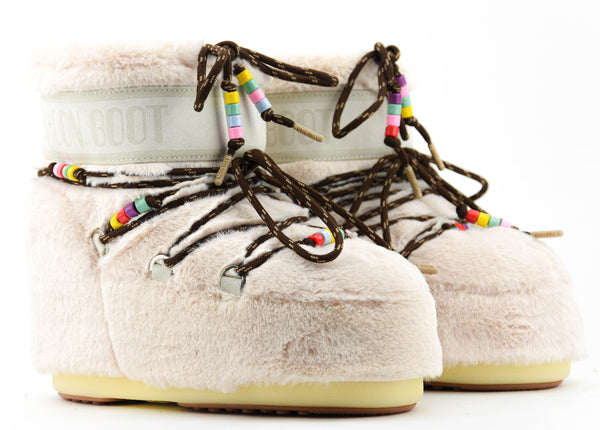Paul Warmer MOONBOOT ICON LOW FAUX FUR BEADS CREAM