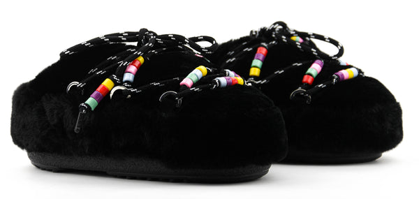 Paul Warmer MOONBOOT MULE FAUX FUR BEADS BLACK