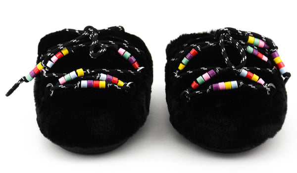 Paul Warmer MOONBOOT MULE FAUX FUR BEADS BLACK