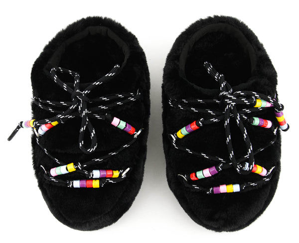 Paul Warmer MOONBOOT MULE FAUX FUR BEADS BLACK