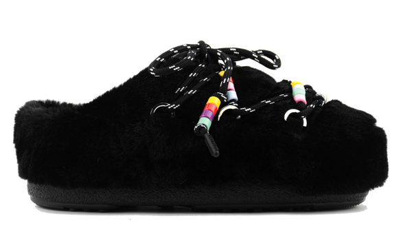 paul warmer MOONBOOT MULE FAUX FUR BEADS BLACK
