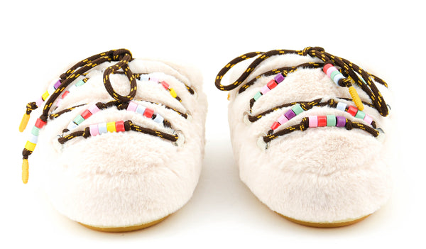 Paul Warmer MOONBOOT MULE FAUX FUR BEADS CREAM
