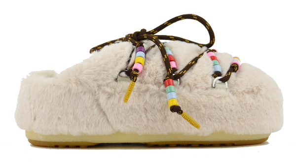 paul warmer MOONBOOT MULE FAUX FUR BEADS CREAM