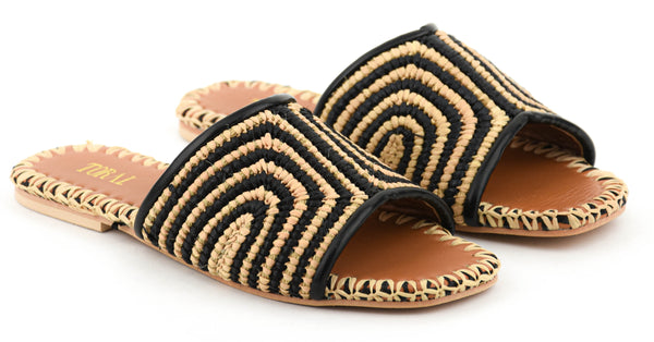 Paul Warmer TORAL BETTY RAFFIA SANDAL BLACK BEIGE