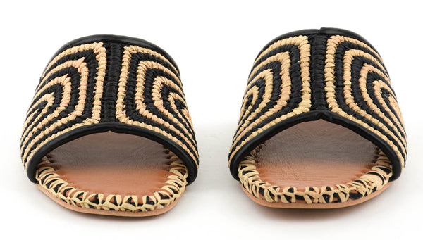 Paul Warmer TORAL BETTY RAFFIA SANDAL BLACK BEIGE