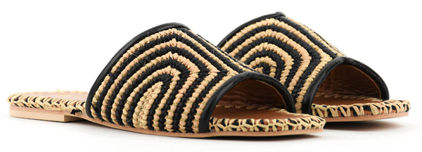 Paul Warmer TORAL BETTY RAFFIA SANDAL BLACK BEIGE