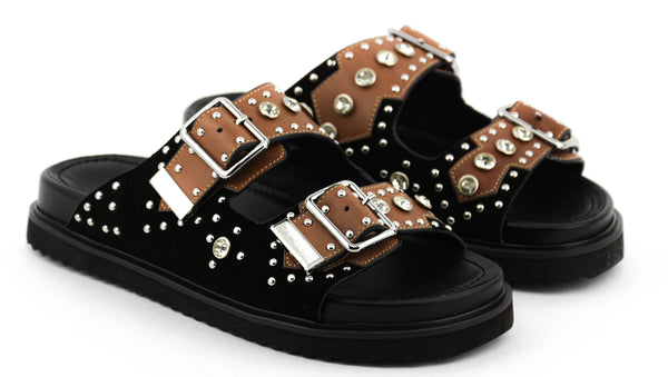 Paul Warmer TORAL MARTA BUCKLE SLIDE BLACK TAN