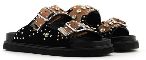 Paul Warmer TORAL MARTA BUCKLE SLIDE BLACK TAN