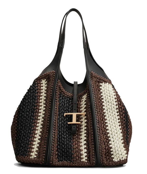 Paul Warmer TODS T TIMELESS SHOPPER RAFFIA LEATHER MEDIUM