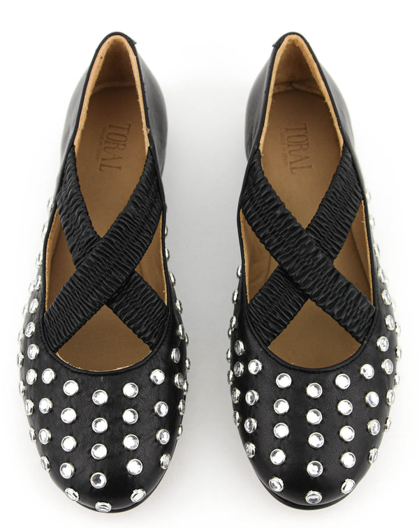 Paul Warmer TORAL SILVIE CRYSTALS CRISS CROSS BALLERINA BLACK