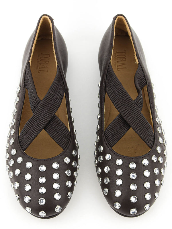 Paul Warmer TORAL SILVIE CRYSTALS CRISS CROSS BALLERINA BROWN