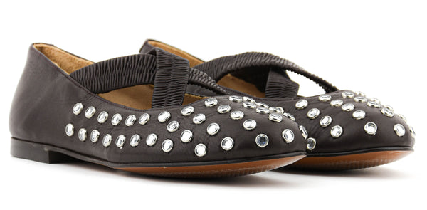 Paul Warmer TORAL SILVIE CRYSTALS CRISS CROSS BALLERINA BROWN