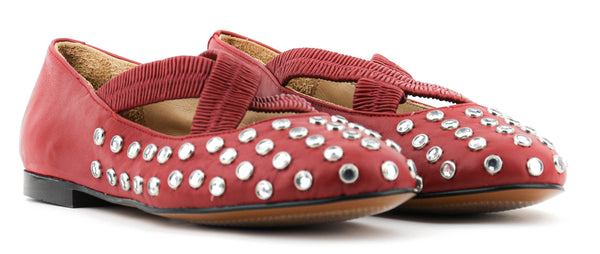 Paul Warmer TORAL SILVIE CRYSTALS CRISS CROSS BALLERINA RED