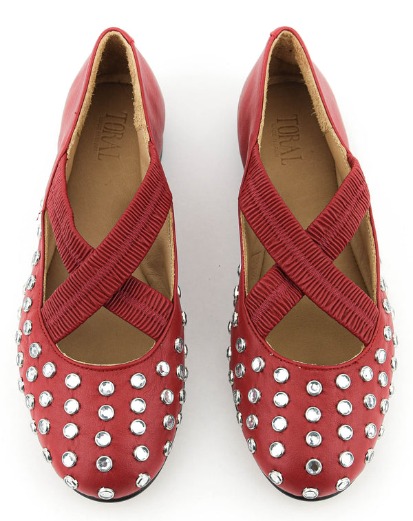 Paul Warmer TORAL SILVIE CRYSTALS CRISS CROSS BALLERINA RED