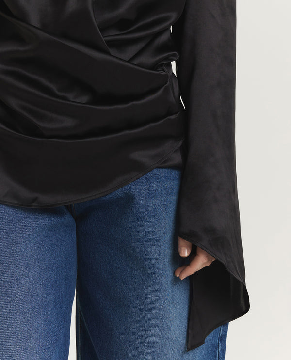 pauw Satijnen Wikkel Shirt - Zwart