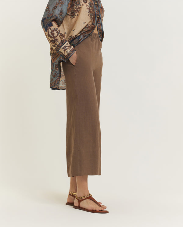 pauw Wijde Linnen Broek - Bruin