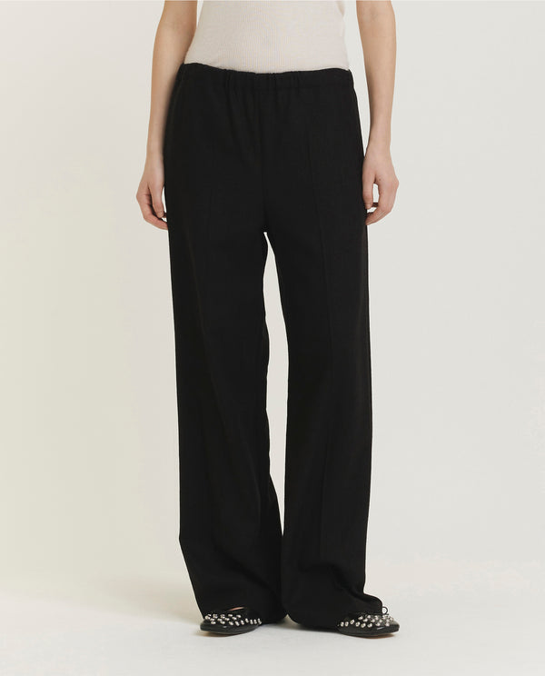 pauw Wijde linnen mix broek - Zwart