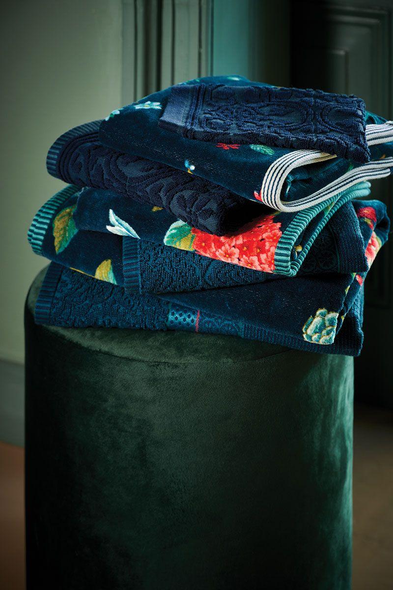 Pip Studio Badhanddoek Set/3 Les Fleurs Donkerblauw 55x100 Cm Blauw